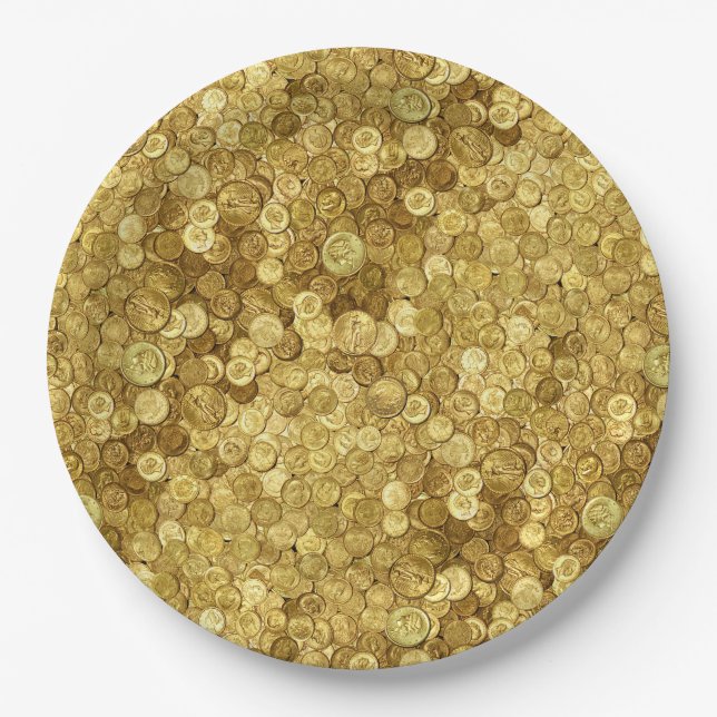 Old Gold Coin Collection Paper Plates (Front)