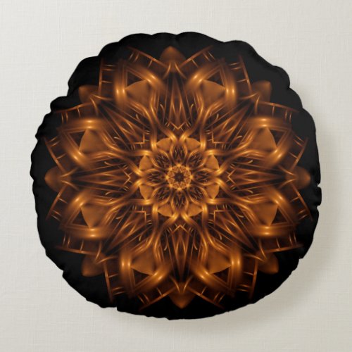 Old Gold Copper Medallion Round Throw Pillow