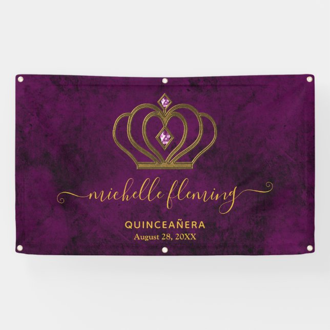 Old Gold Elegance Quinceañera Banner (Horizontal)