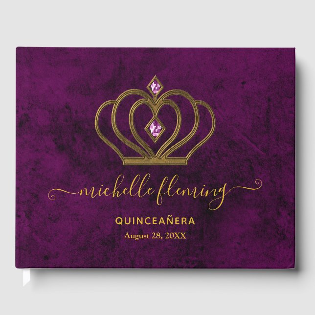 Old Gold Elegance Quinceañera Guest Book (Front)