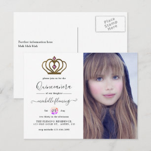 Old Gold Elegance Quinceañera Invitation Postcard