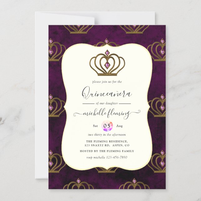 Old Gold Elegance Quinceañera Magnetic Invitation (Front)