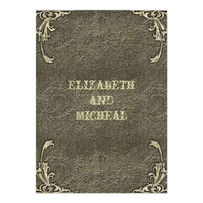 Old Gold Embossed Look Wedding Invitation