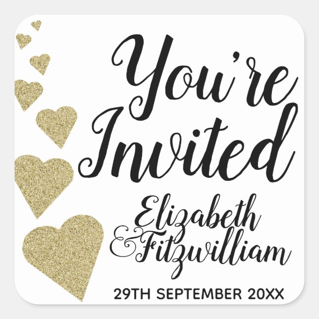 Old Gold Glitter Hearts Envelope Seal Stickers (Front)