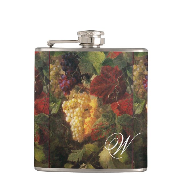 OLD GRAPE VINEYARD GRAPES AND GRAPE VINES MONOGRAM FLASK (Front)