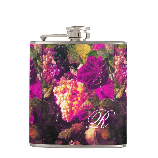 OLD GRAPE VINEYARD GRAPES AND GRAPE VINES MONOGRAM HIP FLASK (Front)