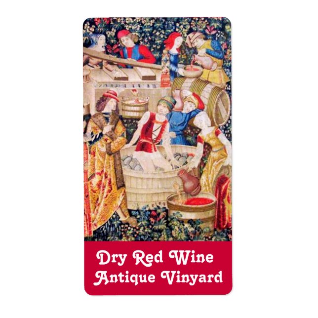 OLD GRAPE VINEYARD HARVEST AND RED WINE BARRELS LABEL (Front)