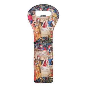 OLD GRAPE VINEYARD HARVEST AND RED WINE BARRELS WINE BAG