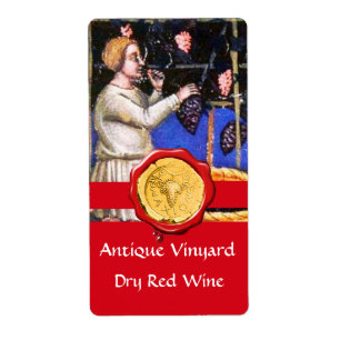 OLD GRAPE VINEYARD HARVEST RED WAX SEAL RIBBON LABEL