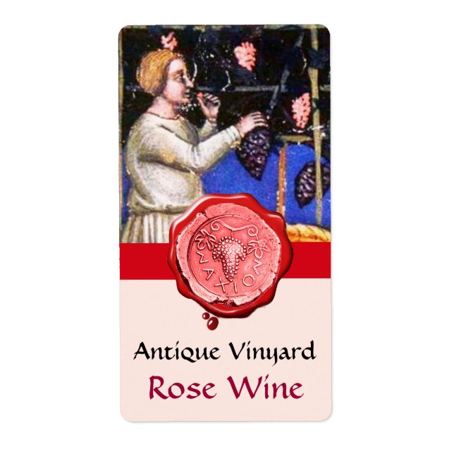 OLD GRAPE VINEYARD HARVEST ROSE WINE WAX SEAL LABEL (Front)