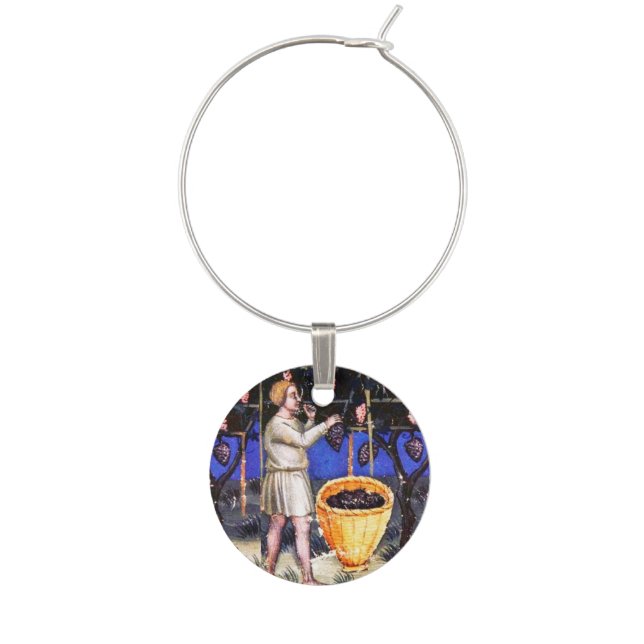 OLD GRAPE VINEYARD HARVEST WINE GLASS CHARM (Front)