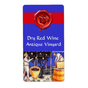 OLD GRAPE VINEYARD HARVEST WITH RED WINE BARRELS LABEL