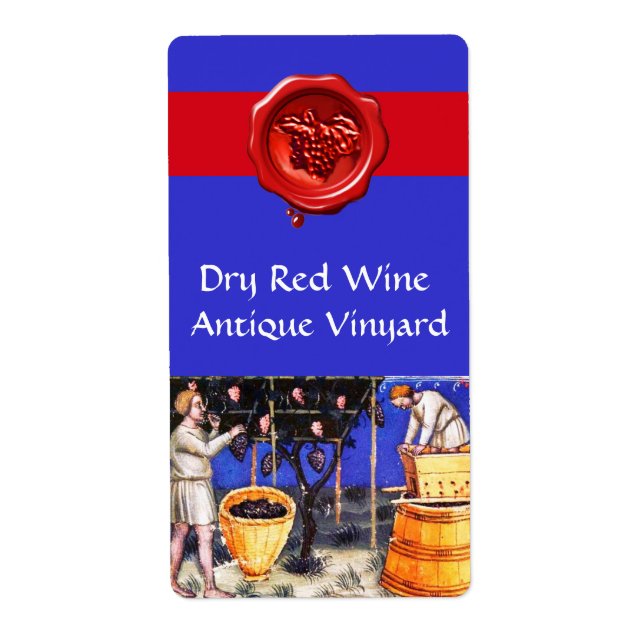 OLD GRAPE VINEYARD HARVEST WITH RED WINE BARRELS LABEL (Front)