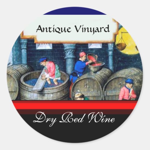 OLD GRAPE VINEYARD RED WINE BARRELS CLASSIC ROUND STICKER