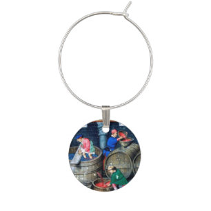 OLD GRAPE VINEYARD RED WINE BARRELS GLASS CHARM