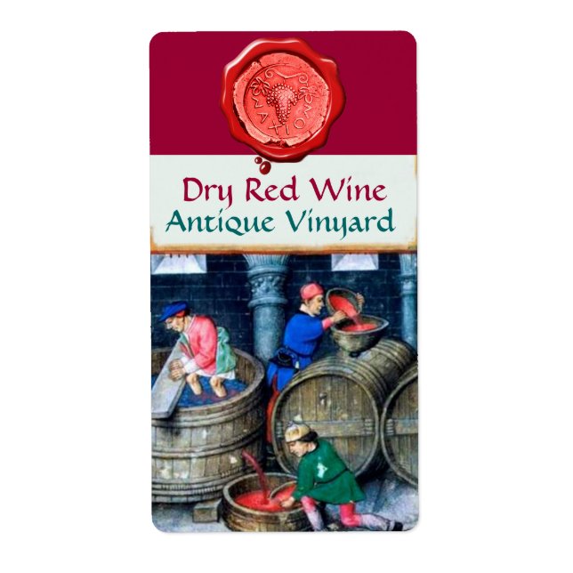 OLD GRAPE VINEYARD RED WINE BARRELS WAX SEAL LABEL (Front)