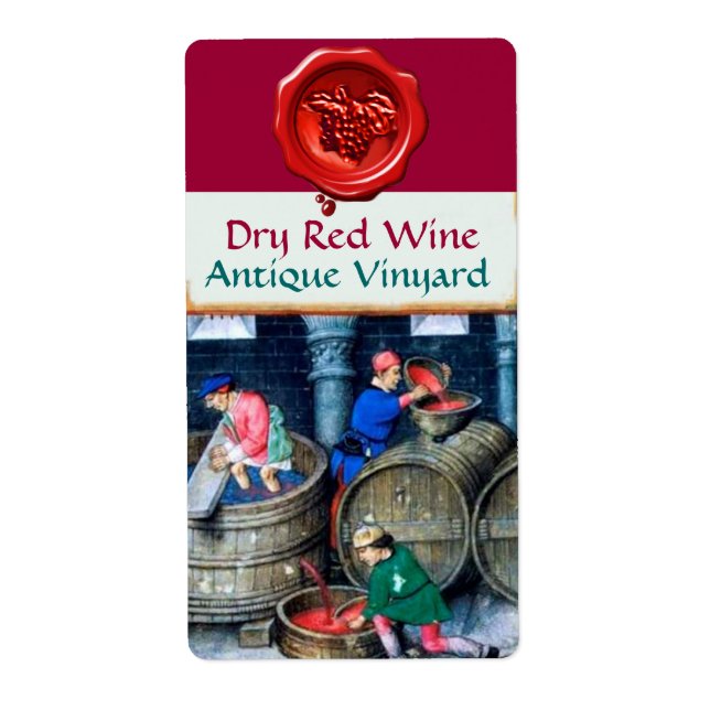 OLD GRAPE VINEYARD RED WINE BARRELS WAX SEAL LABEL (Front)