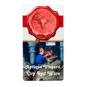 OLD GRAPE VINEYARD RED WINE BARRELS WAX SEAL LABEL
