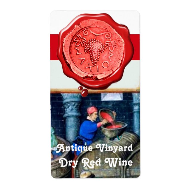 OLD GRAPE VINEYARD RED WINE BARRELS WAX SEAL LABEL (Front)