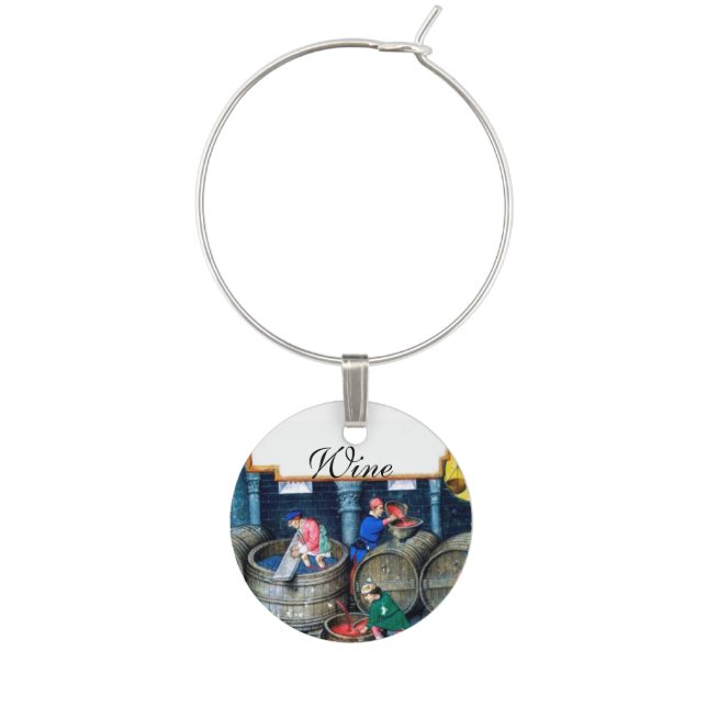 OLD GRAPE VINEYARD RED WINE BARRELS WINE GLASS CHARM (Front)