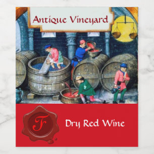 OLD GRAPE VINEYARD WINE BARRELS WAX SEAL MONOGRAM LABEL