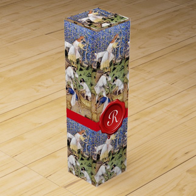 OLD GRAPE VINEYARD WINE ,RED WAX SEAL MONOGRAM GIFT BOX (Front)