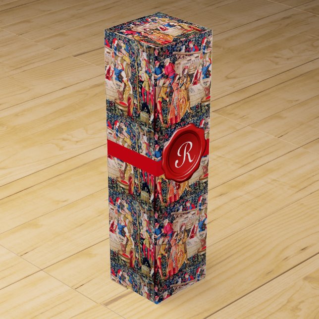 OLD GRAPE VINEYARD WINE ,RED WAX SEAL MONOGRAM WINE GIFT BOX (Front)