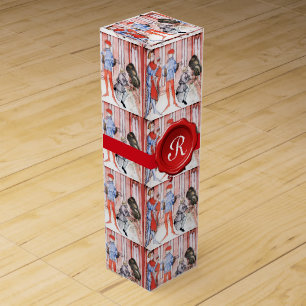 OLD GRAPE VINEYARD WINE ,RED WAX SEAL MONOGRAM WINE GIFT BOX