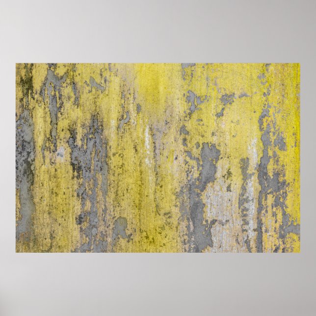 Old gray concrete wall with peeling yellow paint.  poster (Front)