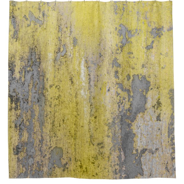 Old gray concrete wall with peeling yellow paint.  shower curtain (Front)