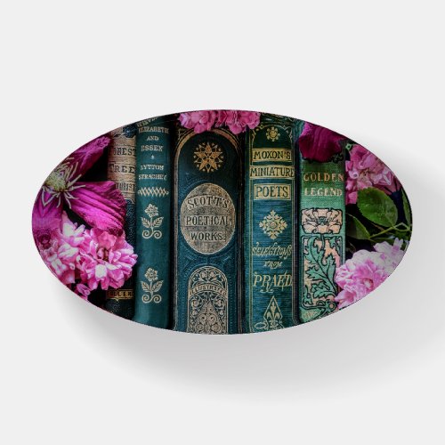 Old Green Books  Pink Roses Paperweight