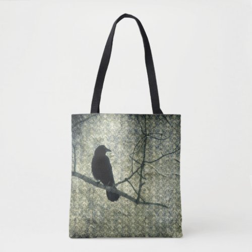 Old Green Damask And Crow Tote Bag