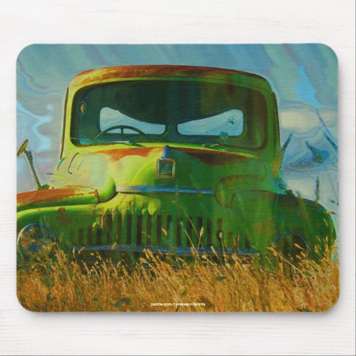 Old Green Farm Truck and Field Mouse Pad