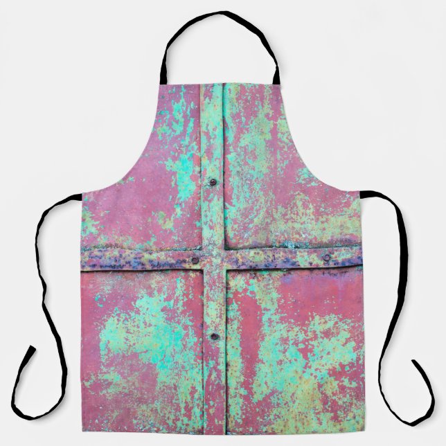 Old green painted wall with rust texture. Grunge r Apron (Front)