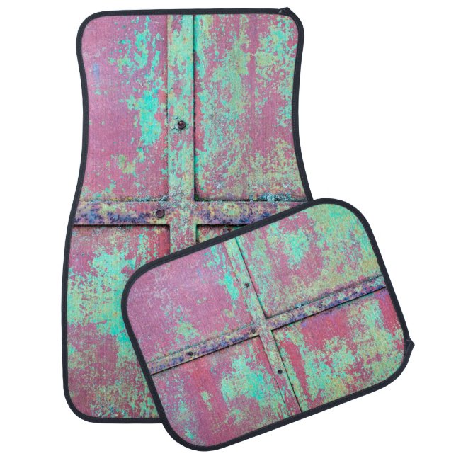 Old green painted wall with rust texture. Grunge r Car Floor Mat (Set)