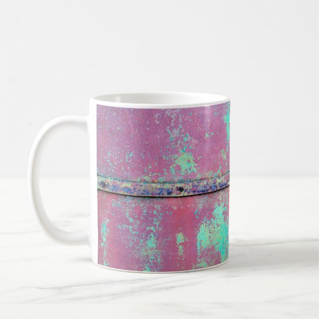 Old green painted wall with rust texture. Grunge r Coffee Mug (Left)
