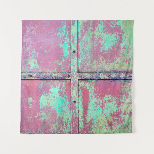 Old green painted wall with rust texture. Grunge r Tapestry (Front)