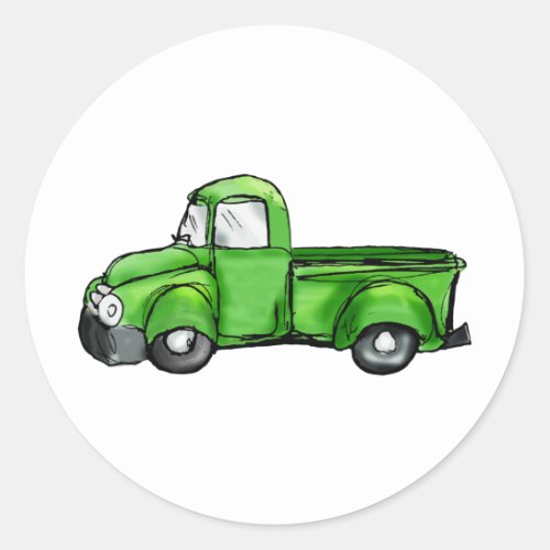 Old Green Pickup Truck Classic Round Sticker