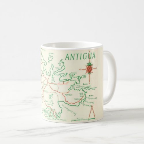 Old Green  Red Map of Antigua Mug