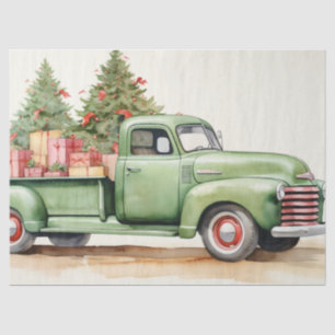 Old Green Truck with Festive Pines & Presents Tissue Paper