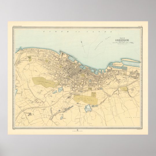 Old Greenock Scotland Map (1912) Poster