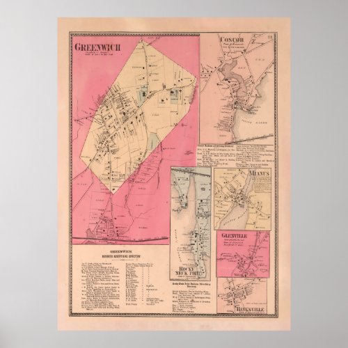 Old Greenwich CT Map 1867 Vintage Connecticut  Poster