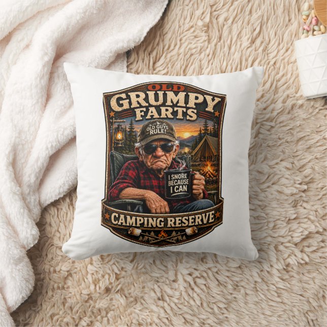 Old Grumpy Farts Camping Reserve Throw Pillow (Blanket)