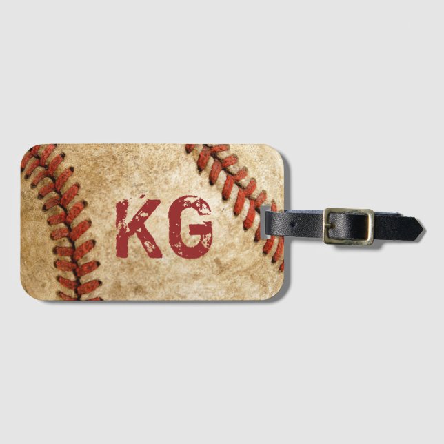 Old Grunge Baseball Personalized Monogram Initials Luggage Tag (Front Horizontal)