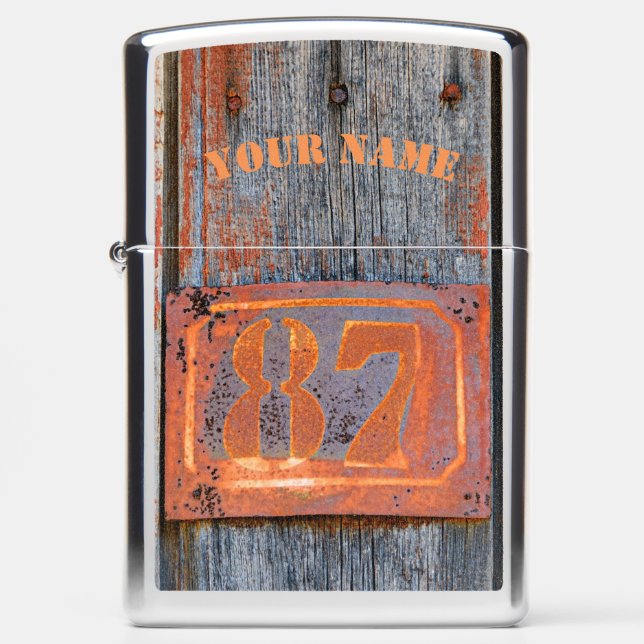 Old Grunge Rusty Metal House Number No. 87 - Name Zippo Lighter (Front)