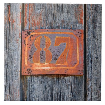 Old Grunge Rusty Metal House Number No. 87 Photo . Tile by Kathom_Photo at Zazzle