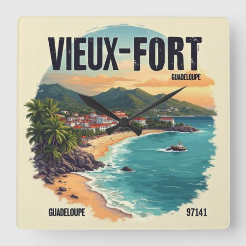 OLD GUADELOUPE FORT SQUARE WALL CLOCK