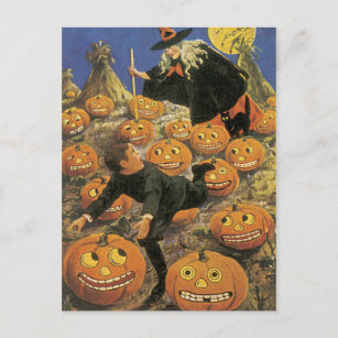 OLD Halloween Postcard, Retro Witchery Postcard