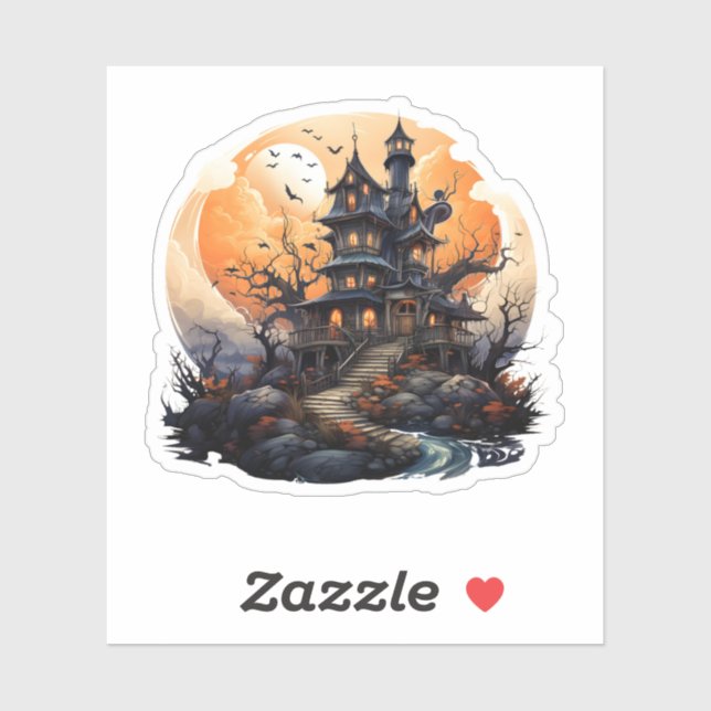 Old Halloween Spooky Haunted House  Sticker (Sheet)