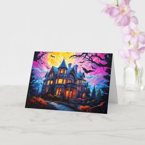 Old Haunted House  Happy Halloween Card